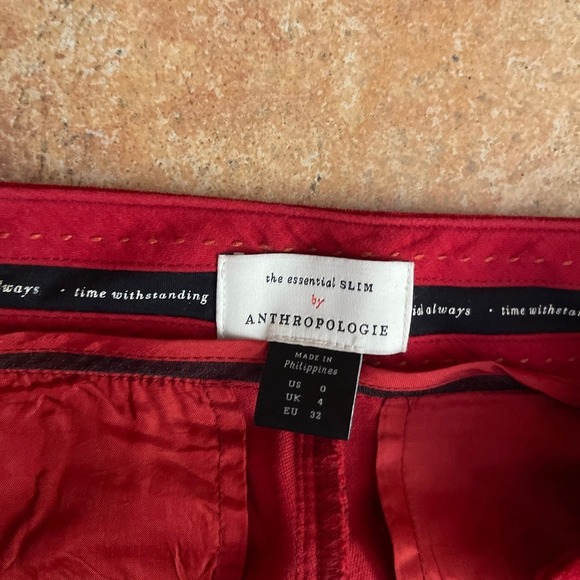 Anthropologie the essential slim red velvet ankle pant size 0 - Picture 3 of 5